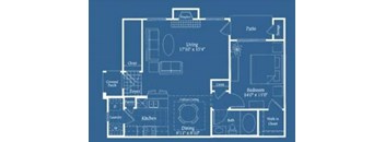 A blueprint of a house layout with labeled rooms and dimensions.