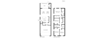 A black and white floor plan of a two-story house with labeled rooms.