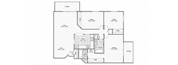 A floor plan of a house with a lounge, two bedrooms, a kitchen, a bathroom, and a laundry area.