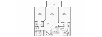 A floor plan of a house with a lounge, two bedrooms, a bathroom, a kitchen, and a living room.