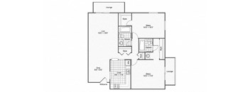 A floor plan of a house with a lounge, two bedrooms, a study, a bathroom, and a kitchen.