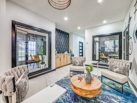 A modern room with a large window and a view of the outdoors.