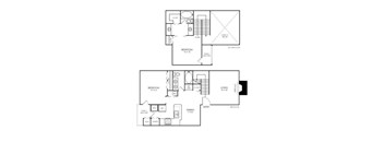 A floor plan of a two bedroom apartment with a living room and a dining room.