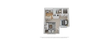 A white dollhouse with a kitchen and living room.