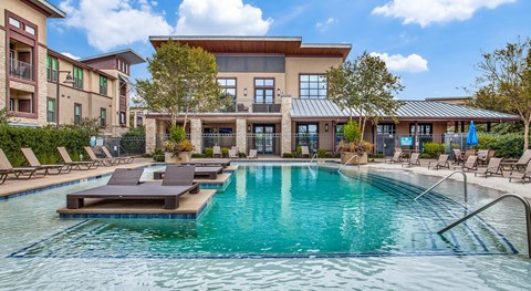 Resort-inspired swimming pool at Twin Creeks Crossing, apartments in Allen, TX