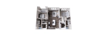 A top-down view of a modern apartment layout.