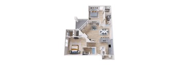 A top down view of a modern apartment layout.