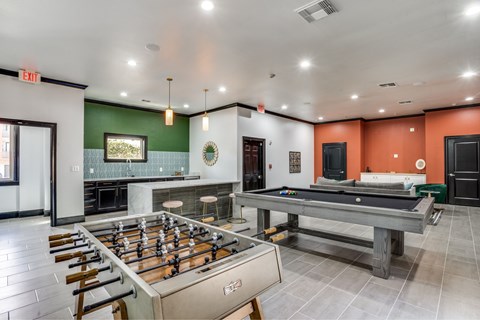 Game room with billiards and foosball at The Lana , North Dallas apartments for rent