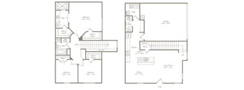 A floor plan of a two-story house with two bedrooms, a living room, a dining room, a kitchen, a garage, and a utility area.