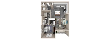 A 3D rendered image of a modern bathroom.