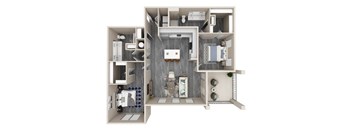 A 3D rendered image of a modern bathroom.