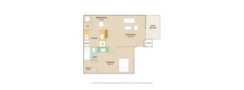 A floor plan of a house with a living room, dining room, kitchen, bedroom, and bathroom.