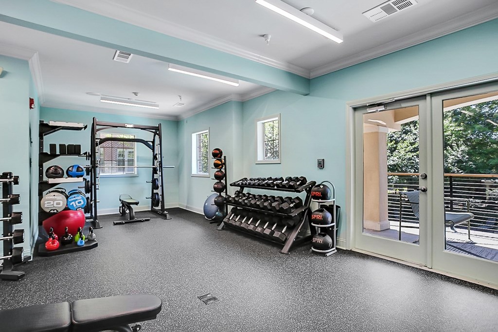 the home gym has plenty of weights and cardio equipment
