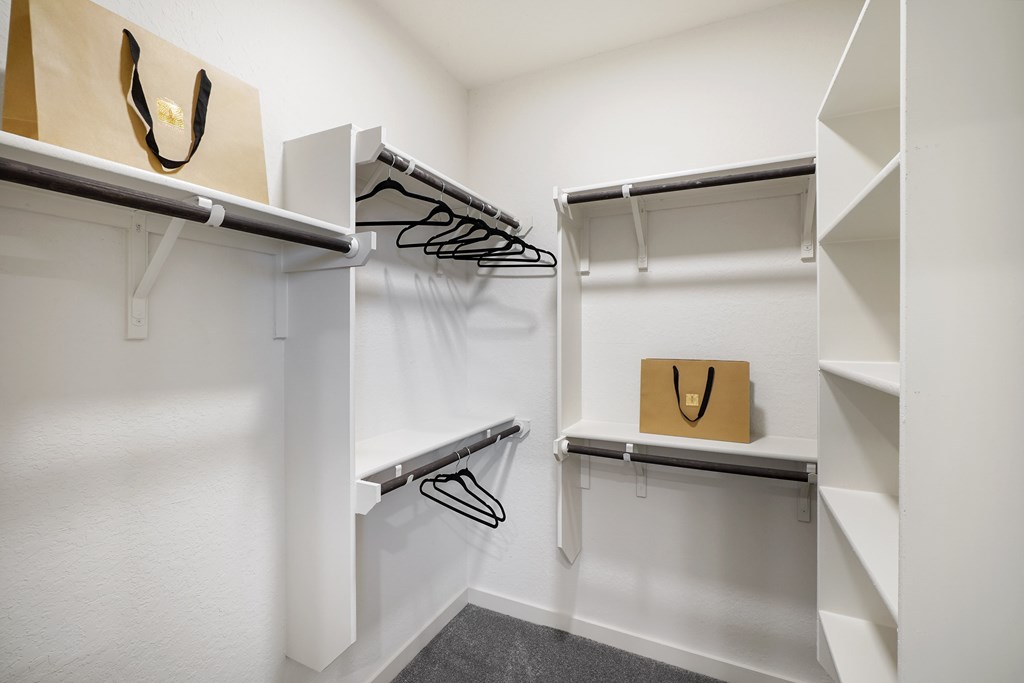 a spacious walk in closet in a 555 waverly unit