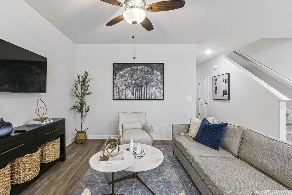 a living room with a couch and a coffee table