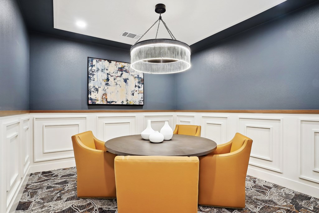 community conference room with a chandelier