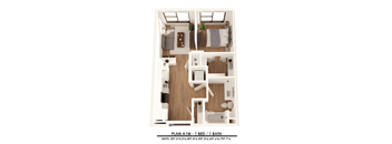 A floor plan of a one bedroom apartment with a bathroom.