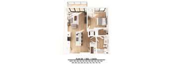 A floor plan of a one bedroom apartment with a bath.