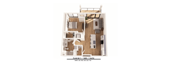 A floor plan of a 1 bedroom apartment with 1 bathroom.