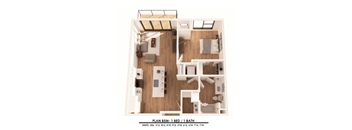 A floor plan of a 1 bedroom apartment with 1 bathroom.