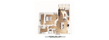 A floor plan of a one bedroom apartment with a bathroom.