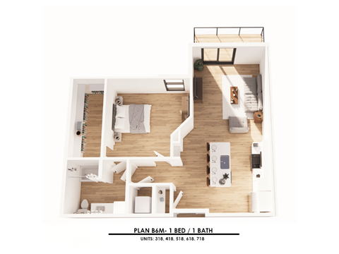 A floor plan of a one bedroom apartment with a bathroom.