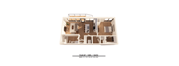 A diagram of a floor plan for a 1 bedroom, 1 bathroom apartment.