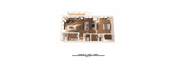 A floor plan of a one bedroom apartment with a bathroom.