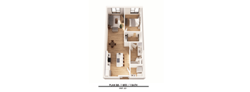A floor plan of a 1 bedroom apartment with 1 bathroom.