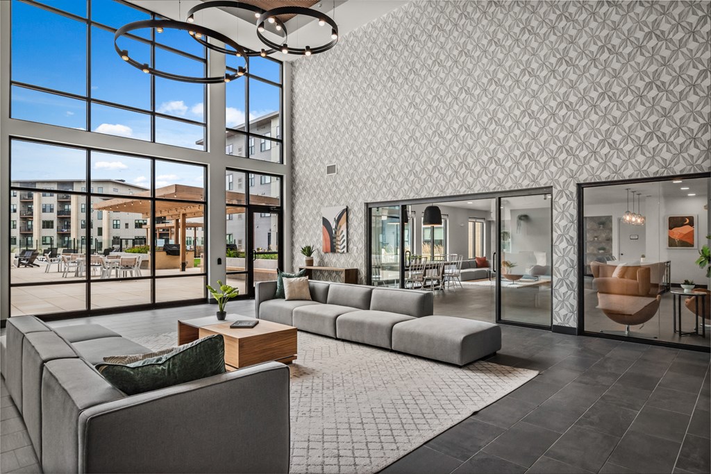 a living room with a couch and a coffee table