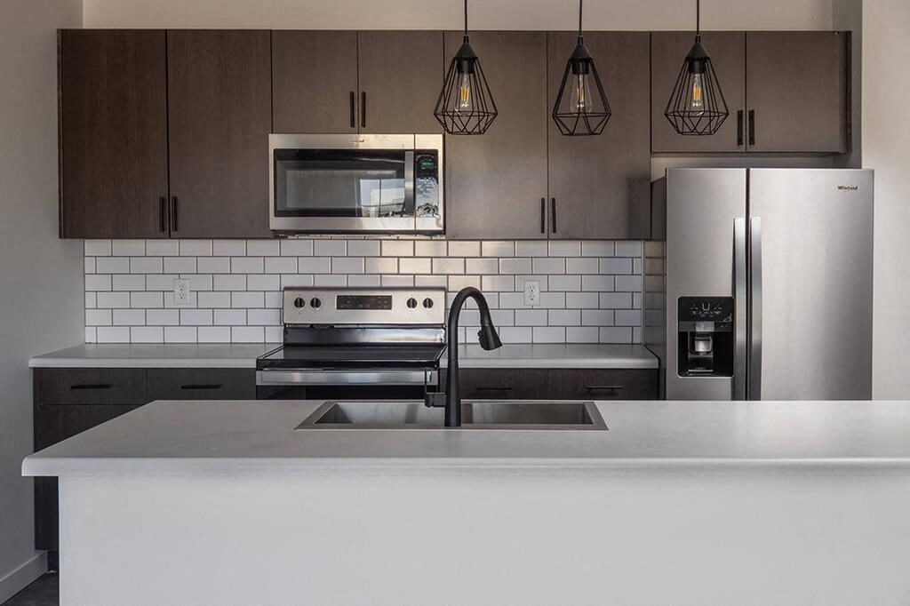 Kitchen Island at The Landing at 1001 NP, Fargo, North Dakota 58102