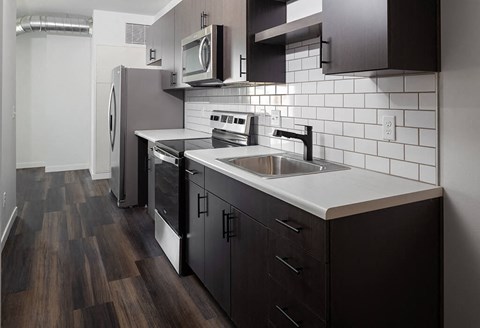 Kitchen at The Landing at 1001 NP, Fargo, ND, 58102