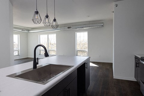 Kitchen with sink at The Landing at 1001 NP, Fargo, North Dakota 58102
