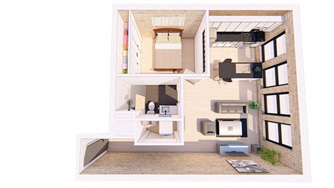 1 Bedroom B 1 Bathroom Floor plan at Bostad Apartments, Fargo, North Dakota 58102