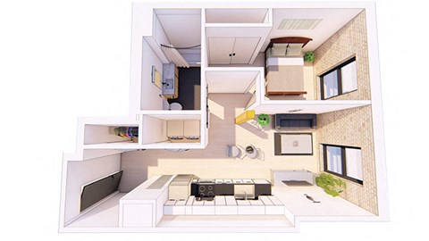 1 Bedroom G 1 Bathroom Floor plan at Bostad Apartments, Fargo, ND 58102