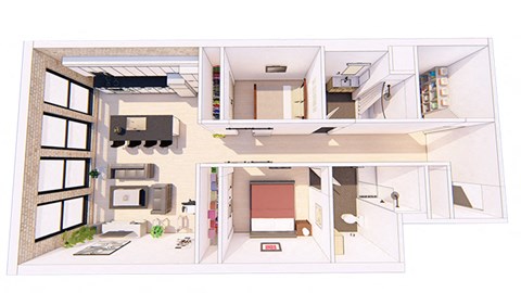 2 Bedroom 2 Bathroom Floor plan at Bostad Apartments, Fargo, ND, 58102