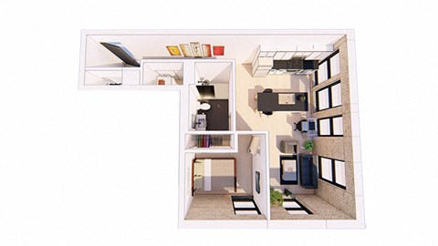1 Bedroom K1 Bathroom Floor plan at Bostad Apartments, Fargo, ND 58102