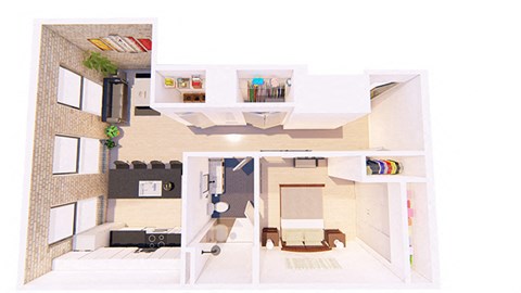 1 Bedroom L 1 Bathroom Floor plan at Bostad Apartments, Fargo, North Dakota, 58102