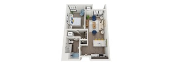a 3 bedroom floor plan with a bathroom and a living room at The Landing at 1001 NP Apartments in Fargo, ND 58102