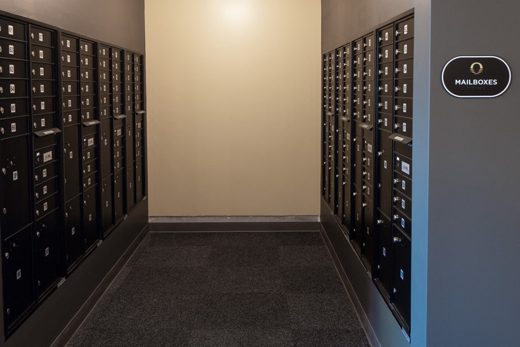 room with lockers at Riverhouse Apartments, North Dakota