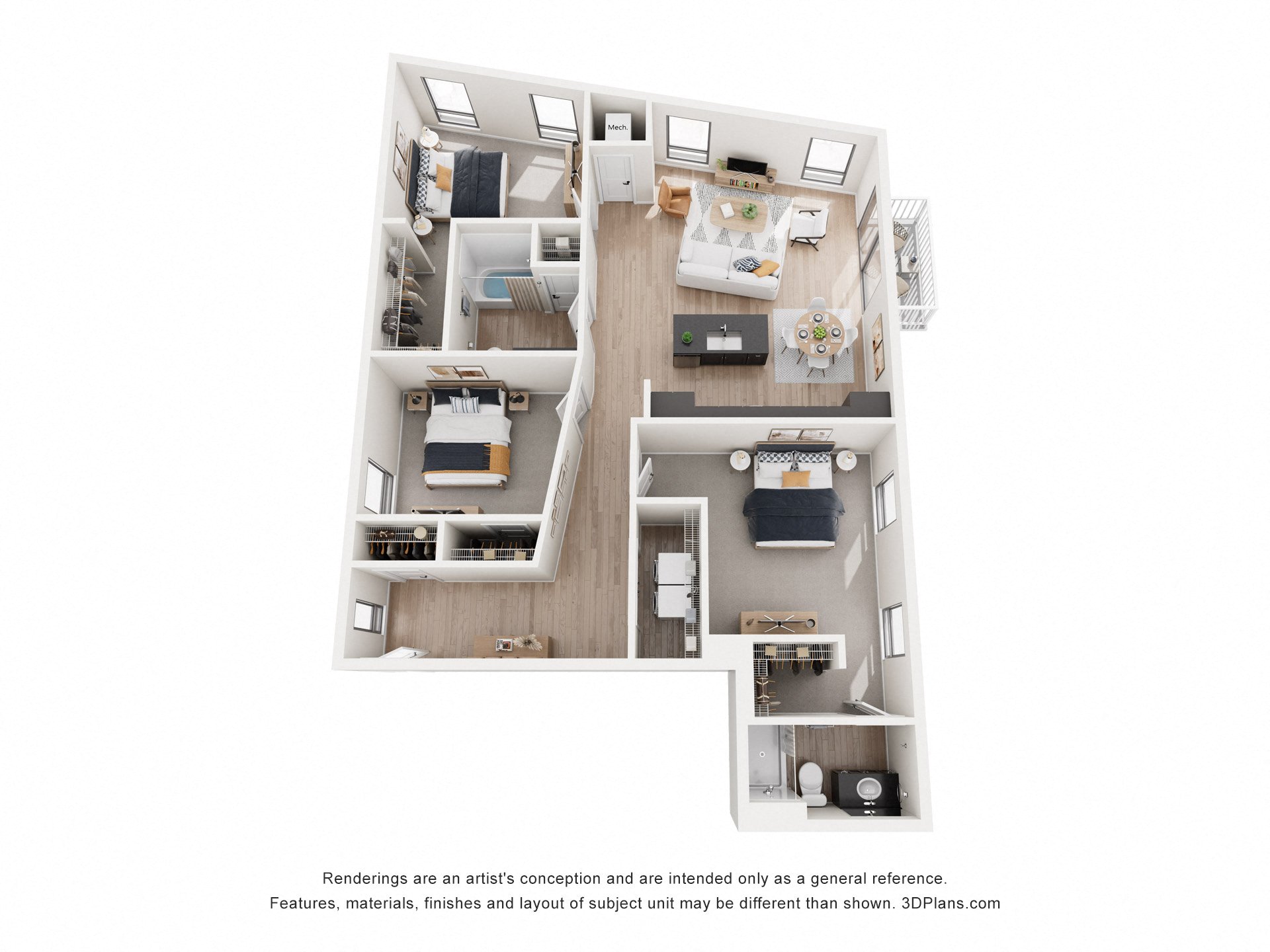 3 bed 2 bath B at Riverhouse Apartments, Fargo, North Dakota
