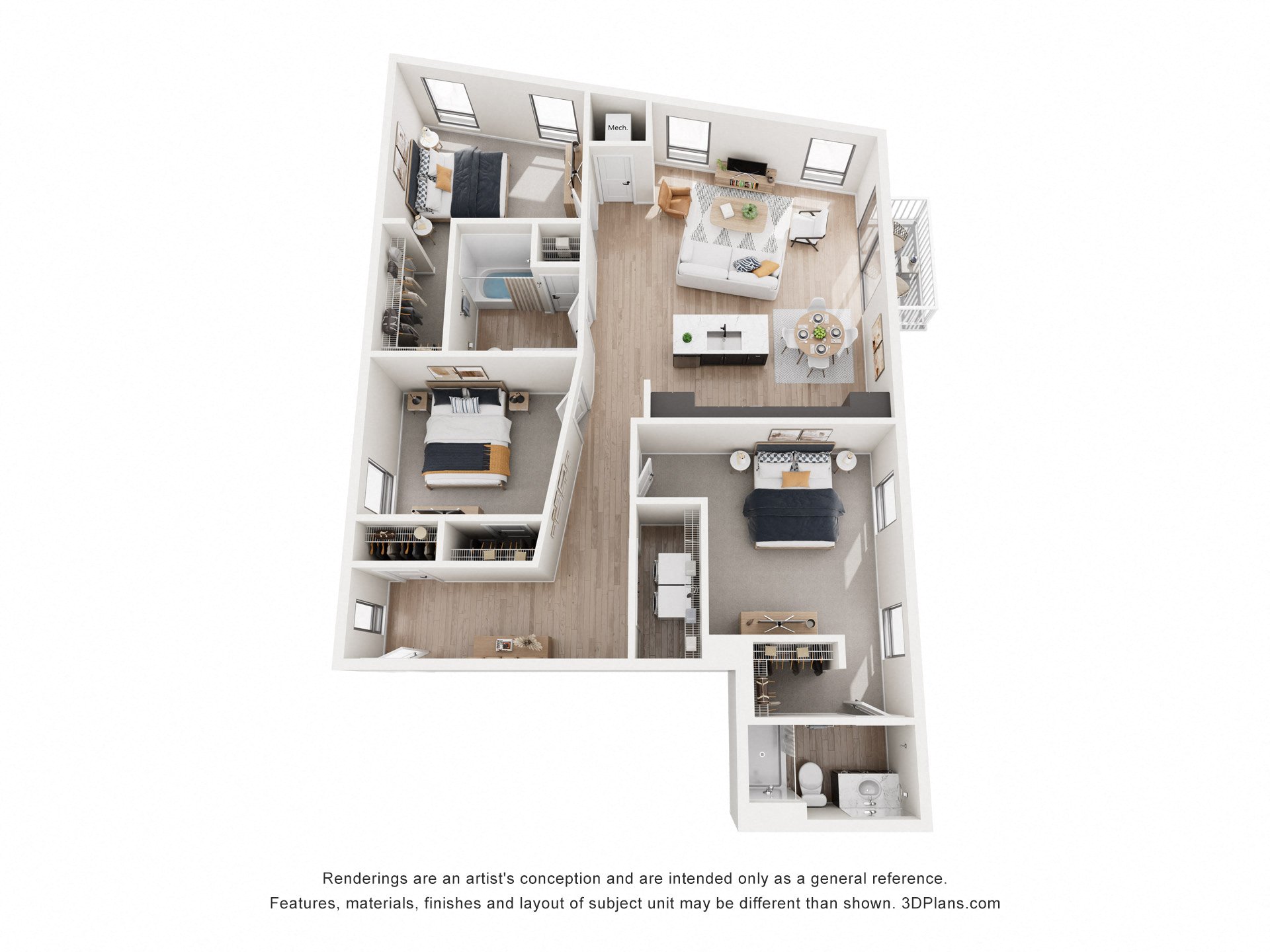 Grandin Floor Plan at Riverhouse Apartments, Fargo, ND 58102