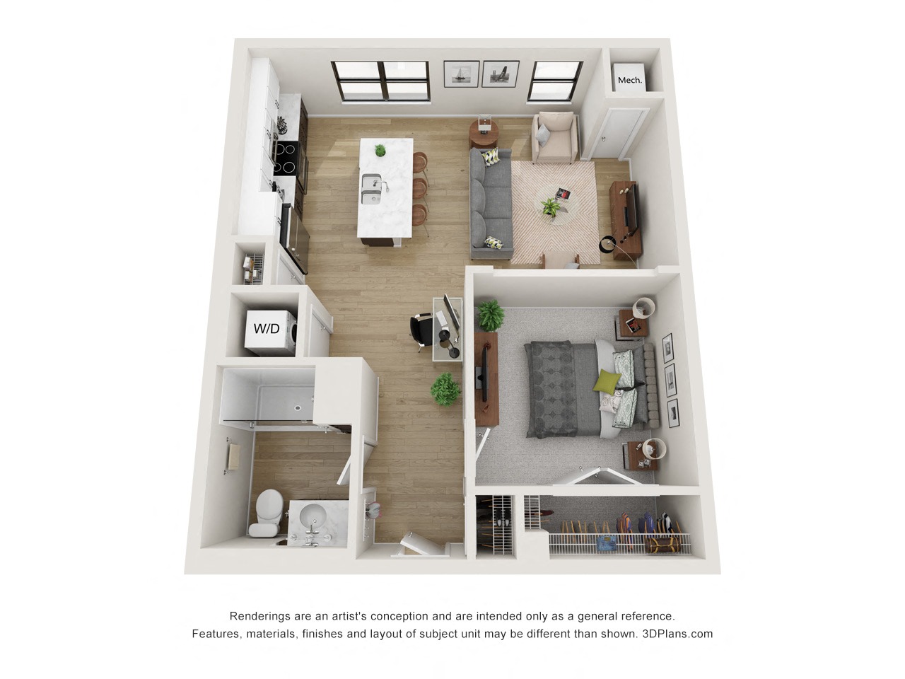 Hancock 1 bed 1 bath Floor Plan at Mercantile on Broadway, Fargo, ND 58102