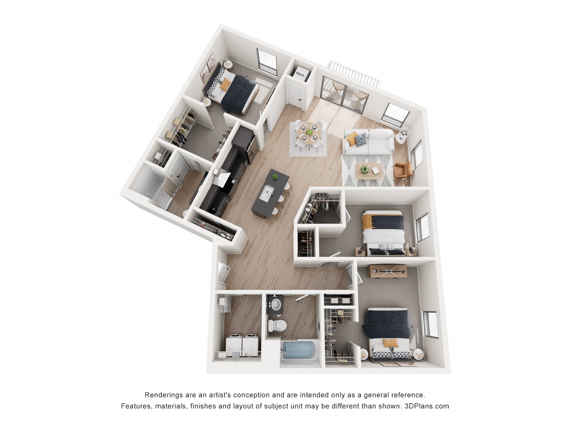 3 bed 2 bath D at Riverhouse Apartments, Fargo, North Dakota