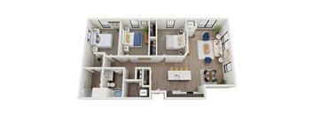 a 1 bedroom floor plan  1190 sq ft at The Landing at 1001 NP Apartments in Fargo, ND 58102