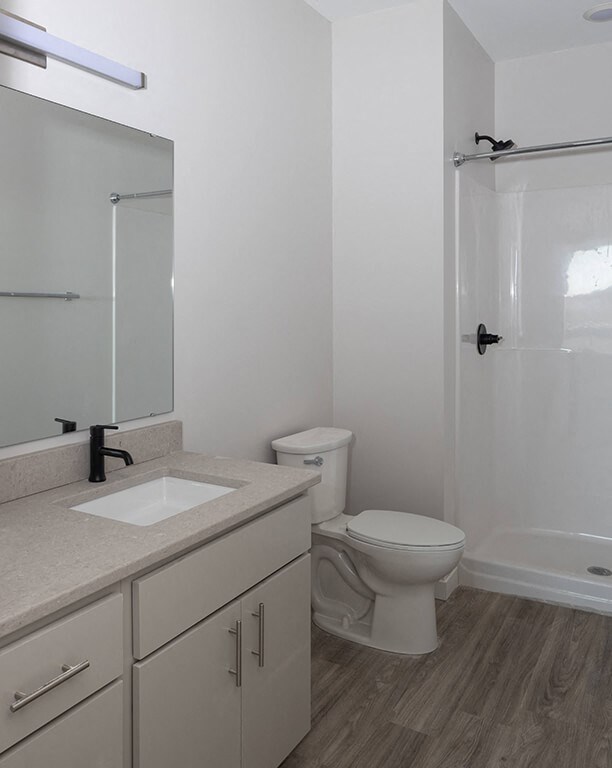 Bathroom interior at Kesler Apartments in Downtown Fargo, North Dakota, 58102