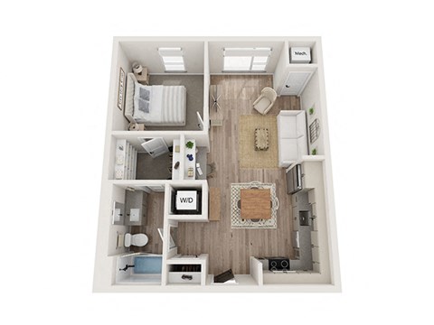 1 bedroom  1 bathroom floor plan A at Kesler Apartments in Downtown Fargo, Fargo ND 58102