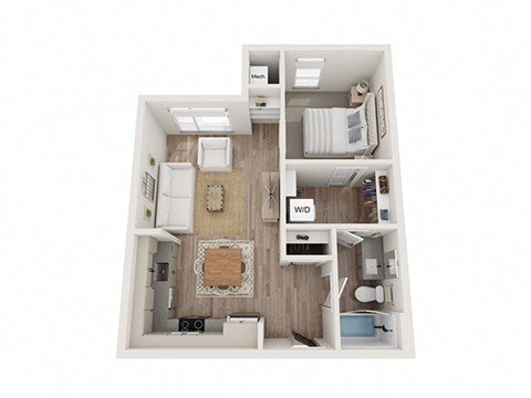 1 bedroom  1 bathroom floor plan Cat Kesler Apartments in Downtown Fargo, North Dakota, 58102