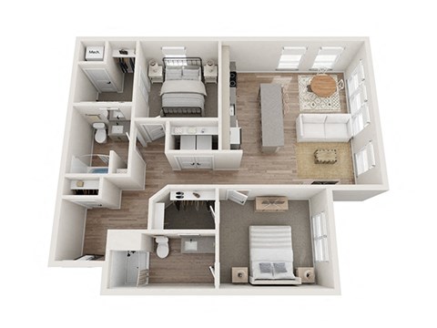 2 bedroom 2 bathroom floor plan A at Kesler Apartments in Downtown Fargo, Fargo, ND 58102