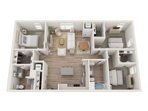 3 bedroom 2 bathroom floor plan at Kesler Apartments in Downtown Fargo, Fargo, ND 58102